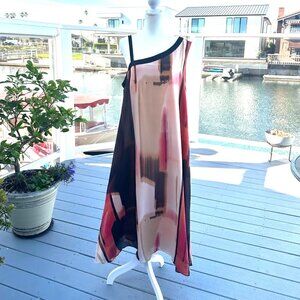 DKNY Goddess Inspired Chiffon Lined Sleeveless Asymmetric Neckline Dress XL